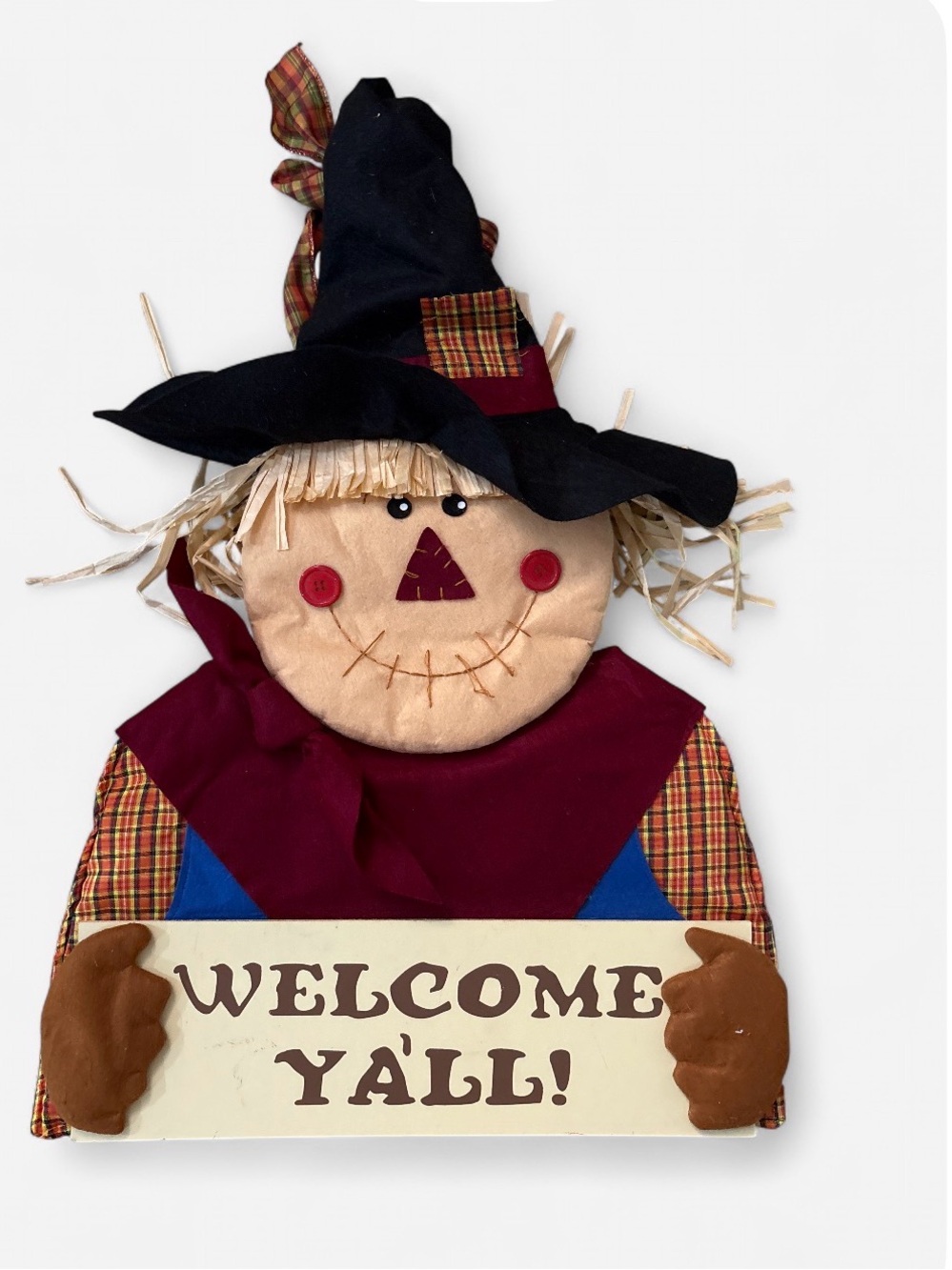 Festive Burgundy Scarecrow Wall Accent - Welcome Y'all